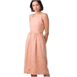 PrAna Sun Drifter Dress M Peach Apple Blossom Leaves Pockets Zip